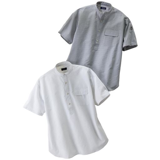 (上から)グレー系、ホワイト系<br>上品なハリ感とゆったりシルエットが自慢のシャツがリニューアルされました!