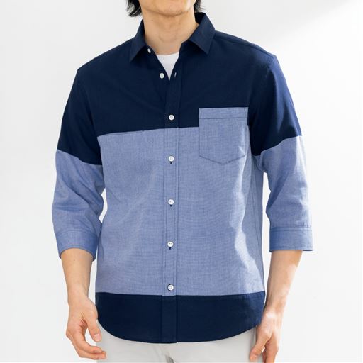 綿100%パナマ切替デザインシャツ(7分袖)