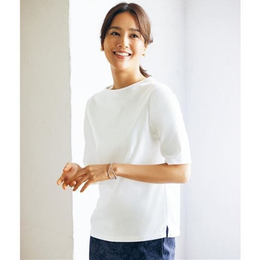 超長綿ボトルネックTシャツ(5分袖)(綿100%・日本製)