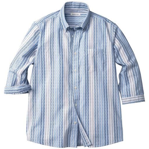 綿100%変わり織りストライプ柄シャツ(7分袖)