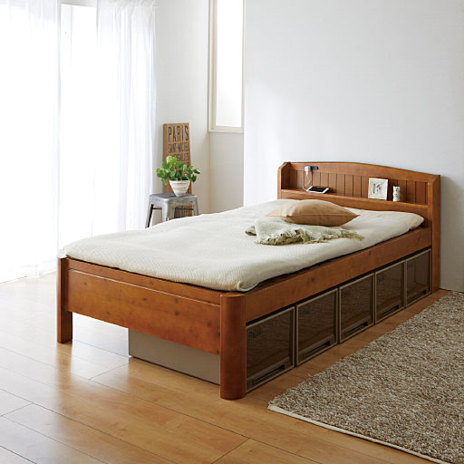 セミダブル ブラウン 最上段(床面高43cm)設定時。<br>大容量のベッド下収納に最適です。