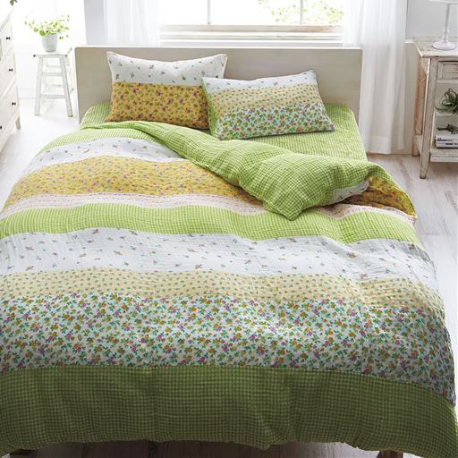 グリーン ※商品は掛け布団カバーです。<br>洗いざらしのガーゼが、やさしく軽やかに寝室を彩ります。