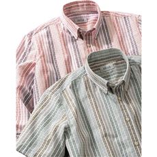 綿100%変わり織りストライプ柄シャツ(七分袖)
