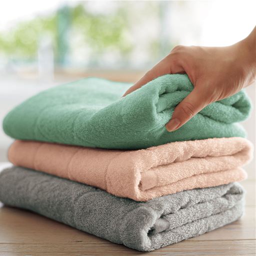 A (グリーン/ピンク/グレー) ミニバスタオル3枚組<br>ミニバスタオルはコンパクトでお洗濯しやすいのが魅力。