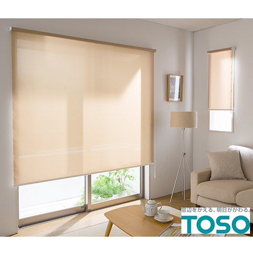ベージュ 幅180×丈200cm(1本)・幅36×丈100cm(1本) 掃き出し窓・小窓使用イメージ<br>カーテンレール国内シェアNo.1の「TOSO(トーソー)」が生産しています。