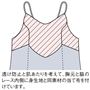 透け防止と肌あたりを考えて、胸元と脇のレース内側に身生地と同素材の当て布をつけています。(LS-678、LS-679胸元・脇部共通仕様)