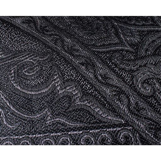 ブラック生地アップ<br>立体的で重厚感のあるジャカード織りとシルクの光沢感。