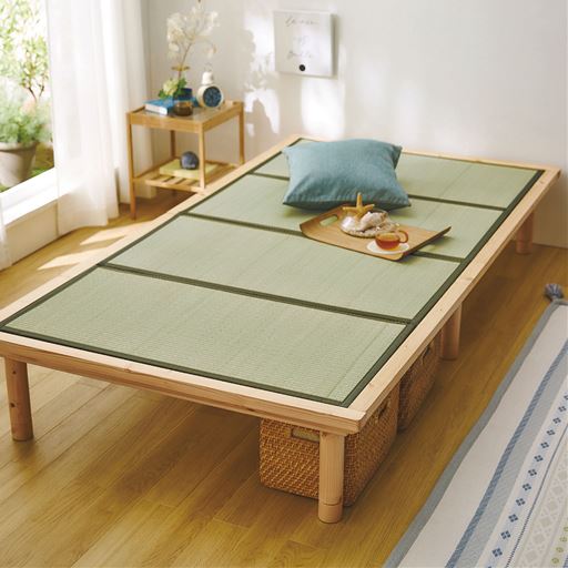 ナチュラル<br>敷き布団が使えるロングサイズ! 畳マットレスベッドです。