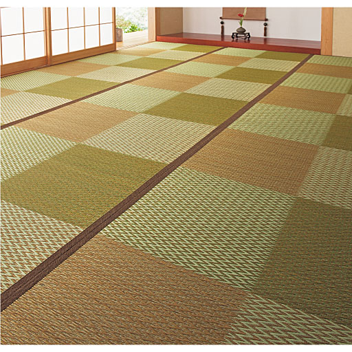 A (ブラウン系) 江戸間6畳(352×261cm)<br>和モダンな空間をつくるシックな市松模様のい草カーペットです。