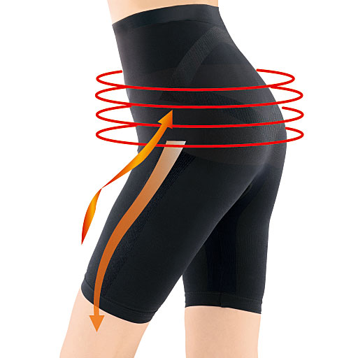 スパッツに施されたテーピングラインで股関節周りの筋肉をサポート ※イメージ